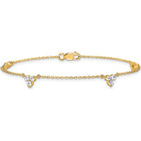 14K Yellow Gold 7" Bracelet with Diamond 3-Stone Cluster - 5/8 Carat Total Diamond Weight by Oro Pregiato