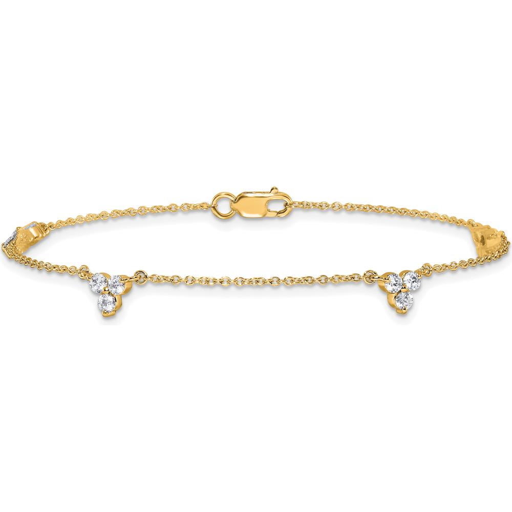 14K Yellow Gold 7" Bracelet with Diamond 3-Stone Cluster - 5/8 Carat Total Diamond Weight by Oro Pregiato