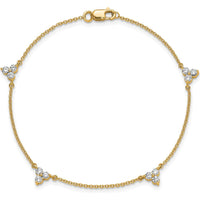 14K Yellow Gold 7" Bracelet with Diamond 3-Stone Cluster - 5/8 Carat Total Diamond Weight by Oro Pregiato