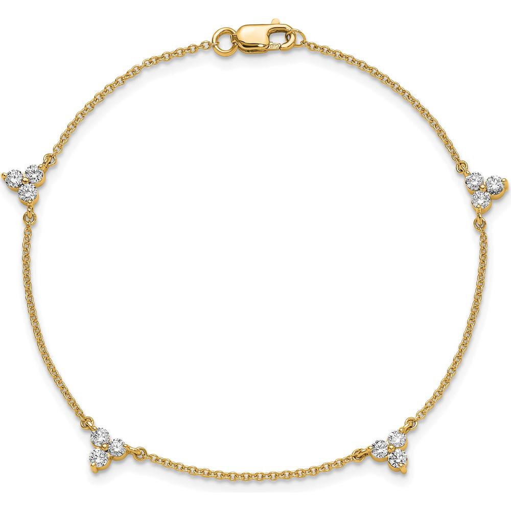14K Yellow Gold 7" Bracelet with Diamond 3-Stone Cluster - 5/8 Carat Total Diamond Weight by Oro Pregiato