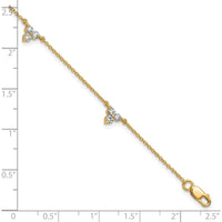 14K Yellow Gold 7" Bracelet with Diamond 3-Stone Cluster - 5/8 Carat Total Diamond Weight by Oro Pregiato