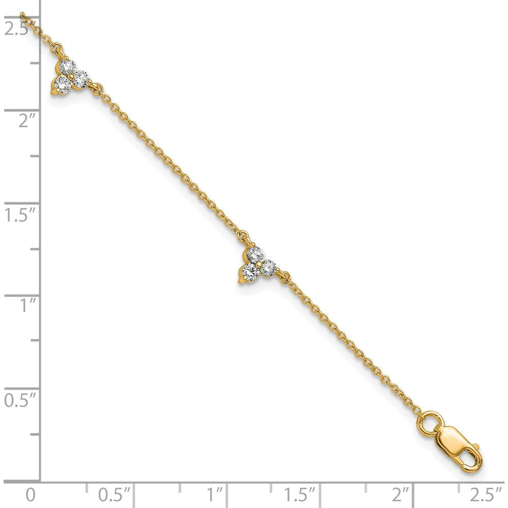 14K Yellow Gold 7" Bracelet with Diamond 3-Stone Cluster - 5/8 Carat Total Diamond Weight by Oro Pregiato