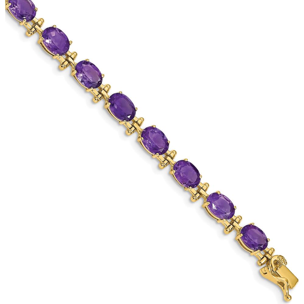 14K Yellow Gold 7" Bracelet with Oval Amethysts - 11.2 Carats Total Amethyst Weight by Monteluci Fine Jewelry