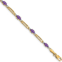 14K Yellow Gold 7" Bracelet with Oval Amethysts and Round Diamonds - 0.23 Carats Total Amethyst Weight, 0.005 Carats Total Diamond Weight by Oro Pregiato