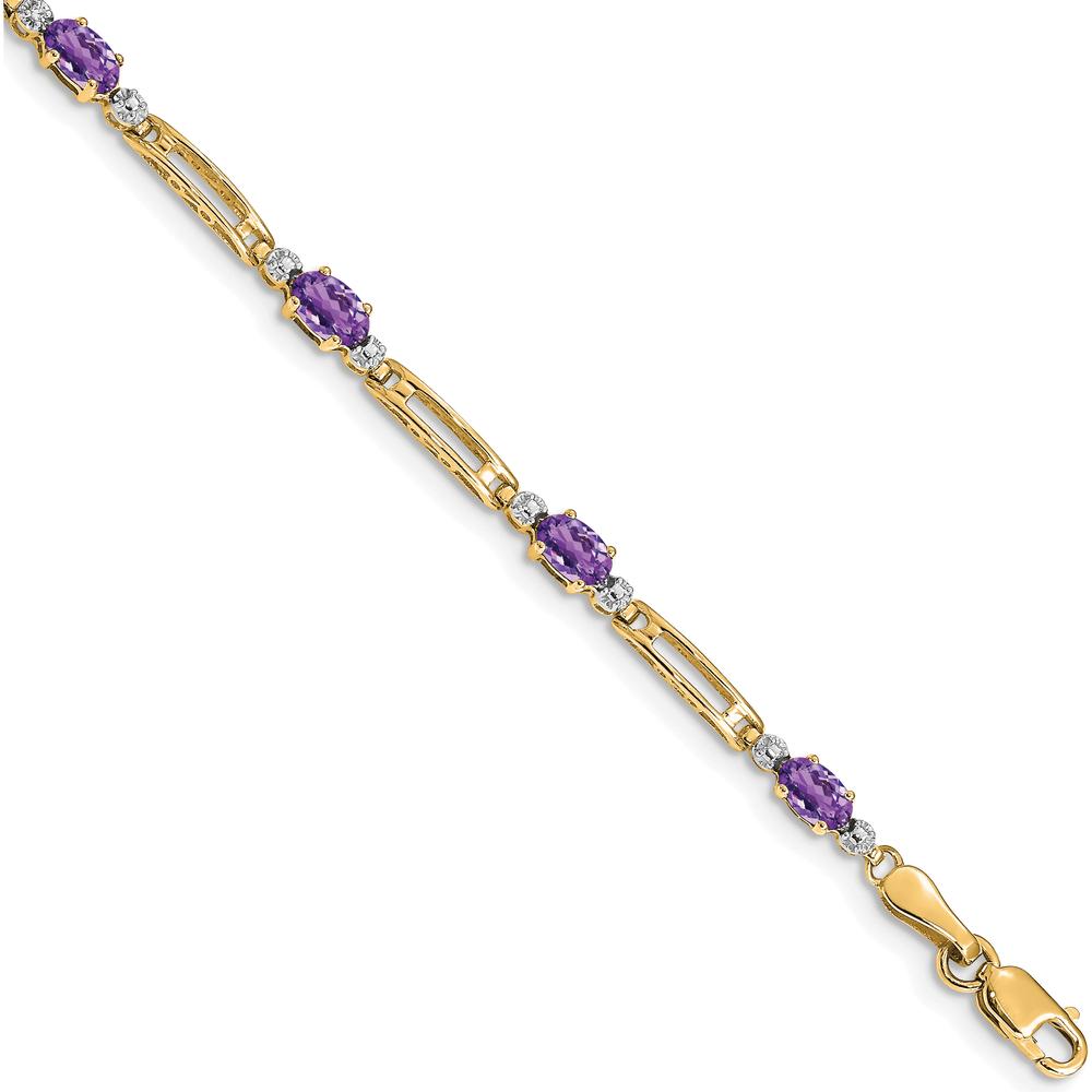 14K Yellow Gold 7" Bracelet with Oval Amethysts and Round Diamonds - 0.23 Carats Total Amethyst Weight, 0.005 Carats Total Diamond Weight by Oro Pregiato