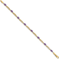 14K Yellow Gold 7" Bracelet with Oval Amethysts and Round Diamonds - 0.23 Carats Total Amethyst Weight, 0.005 Carats Total Diamond Weight by Oro Pregiato