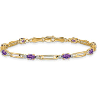 14K Yellow Gold 7" Bracelet with Oval Amethysts and Round Diamonds - 0.23 Carats Total Amethyst Weight, 0.005 Carats Total Diamond Weight by Oro Pregiato