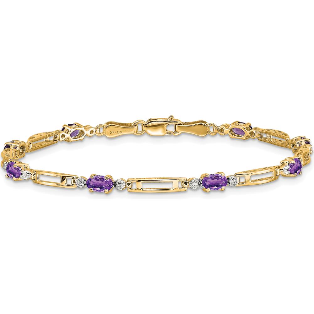 14K Yellow Gold 7" Bracelet with Oval Amethysts and Round Diamonds - 0.23 Carats Total Amethyst Weight, 0.005 Carats Total Diamond Weight by Oro Pregiato