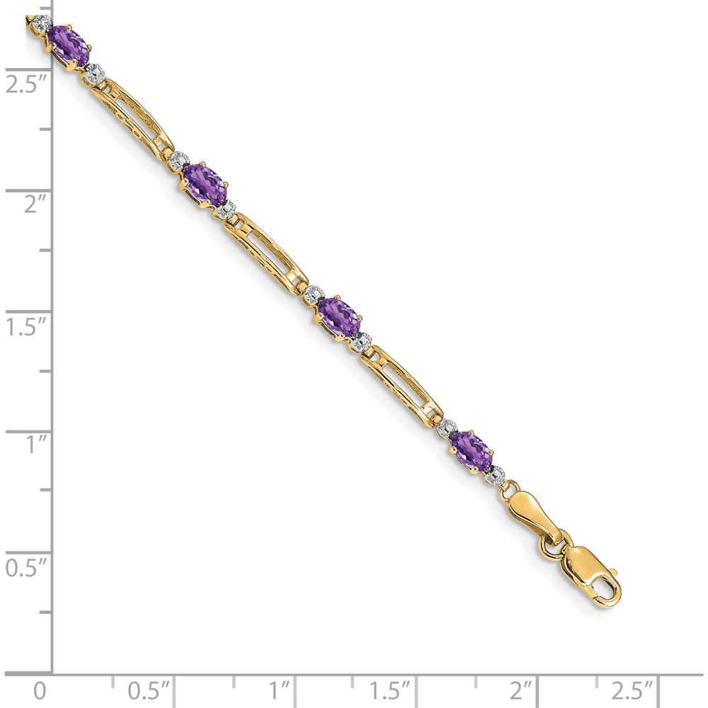 14K Yellow Gold 7" Bracelet with Oval Amethysts and Round Diamonds - 0.23 Carats Total Amethyst Weight, 0.005 Carats Total Diamond Weight by Oro Pregiato