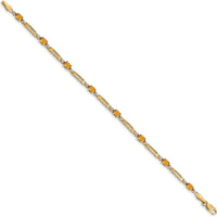 14K Yellow Gold 7" Bracelet with Oval Citrine and Round Diamonds - 0.20 Carats Total Citrine Weight by Monteluci Fine Jewelry
