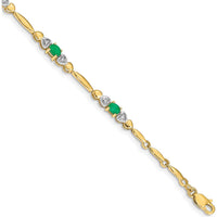 14K Yellow Gold 7" Bracelet with Oval Emerald Heart Design and Round Diamonds - 0.22 Carats Total Emerald Weight, 0.01 Carats Total Diamond Weight by Monteluci Fine Jewelry