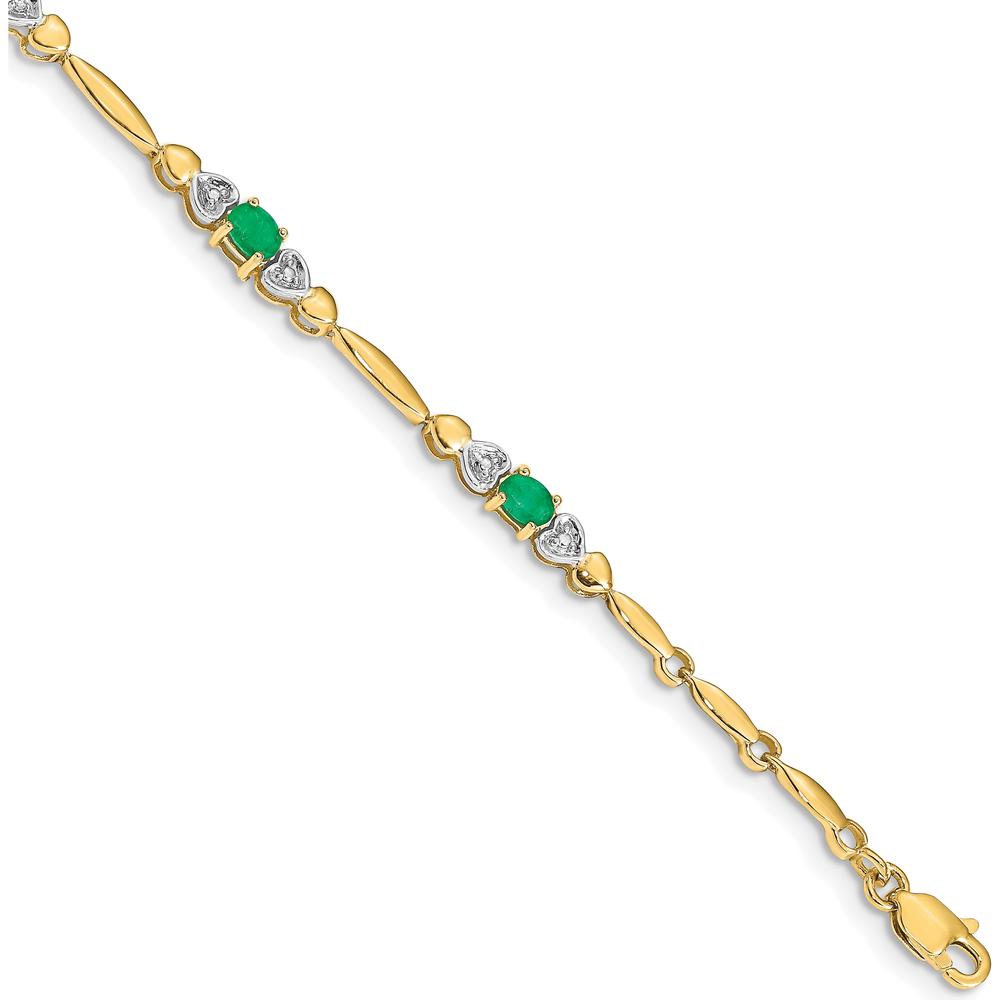 14K Yellow Gold 7" Bracelet with Oval Emerald Heart Design and Round Diamonds - 0.22 Carats Total Emerald Weight, 0.01 Carats Total Diamond Weight by Monteluci Fine Jewelry