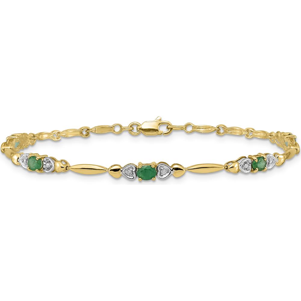 14K Yellow Gold 7" Bracelet with Oval Emerald Heart Design and Round Diamonds - 0.22 Carats Total Emerald Weight, 0.01 Carats Total Diamond Weight by Monteluci Fine Jewelry
