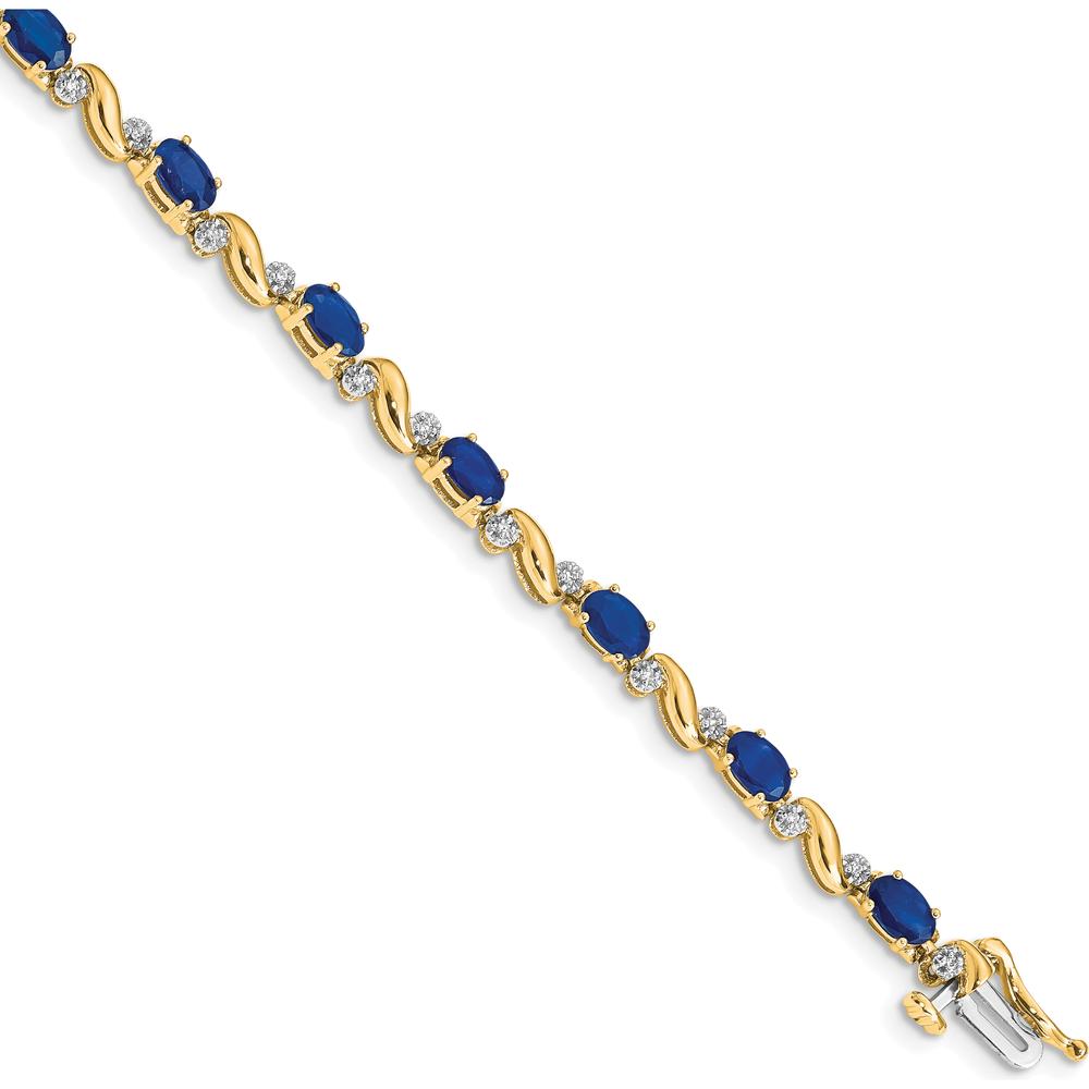 14K Yellow Gold 7" Bracelet with Oval Sapphires and Round Diamonds - 0.21 Carats Sapphire Weight, 0.11 Carats Diamond Weight by Monteluci Fine Jewelry
