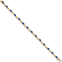 14K Yellow Gold 7" Bracelet with Oval Sapphires and Round Diamonds - 0.21 Carats Sapphire Weight, 0.11 Carats Diamond Weight by Monteluci Fine Jewelry