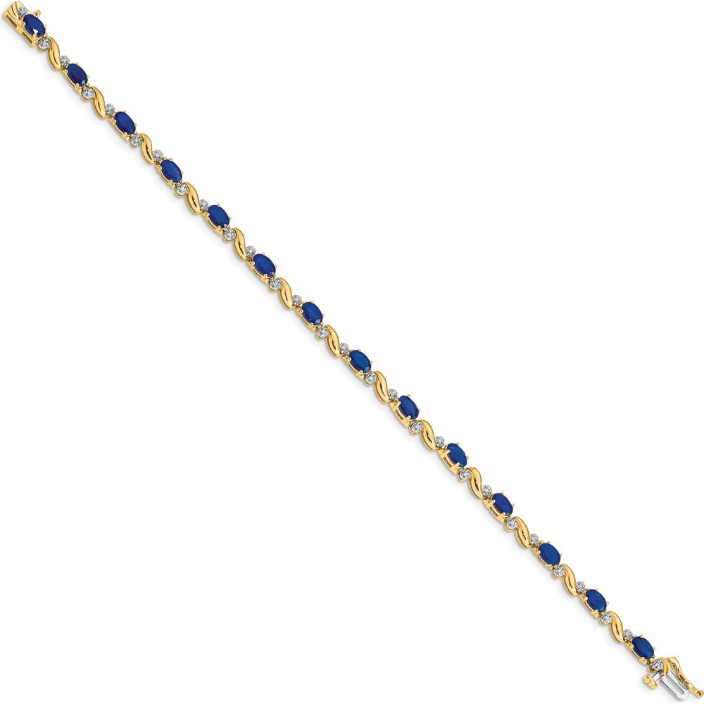14K Yellow Gold 7" Bracelet with Oval Sapphires and Round Diamonds - 0.21 Carats Sapphire Weight, 0.11 Carats Diamond Weight by Monteluci Fine Jewelry