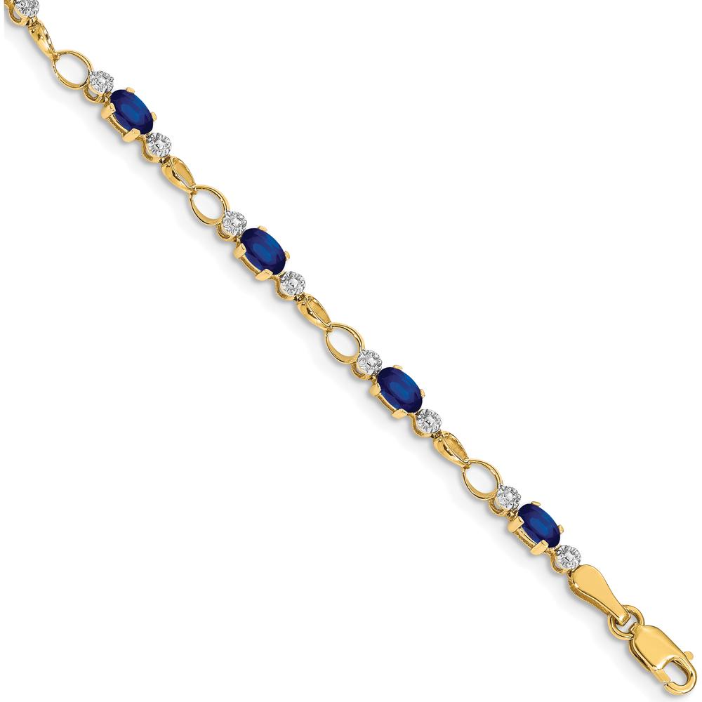 14K Yellow Gold 7" Bracelet with Oval Sapphires and Round Diamonds - 0.30 Carats Total Sapphire Weight, 0.01 Carats Total Diamond Weight by Monteluci Fine Jewelry