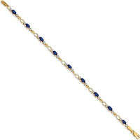 14K Yellow Gold 7" Bracelet with Oval Sapphires and Round Diamonds - 0.30 Carats Total Sapphire Weight, 0.01 Carats Total Diamond Weight by Monteluci Fine Jewelry