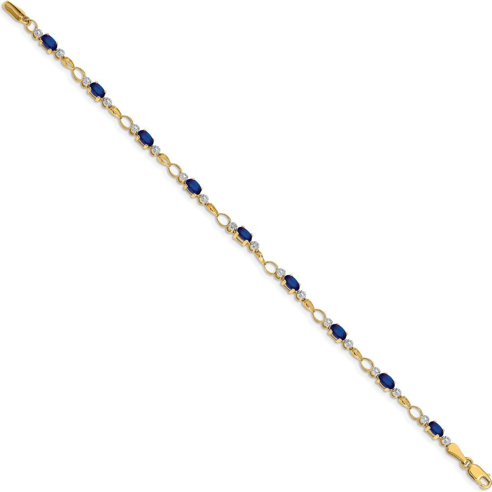14K Yellow Gold 7" Bracelet with Oval Sapphires and Round Diamonds - 0.30 Carats Total Sapphire Weight, 0.01 Carats Total Diamond Weight by Monteluci Fine Jewelry