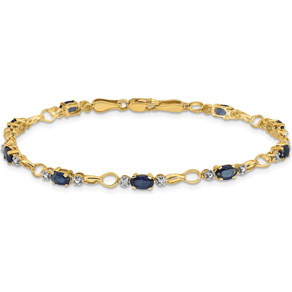 14K Yellow Gold 7" Bracelet with Oval Sapphires and Round Diamonds - 0.30 Carats Total Sapphire Weight, 0.01 Carats Total Diamond Weight by Monteluci Fine Jewelry