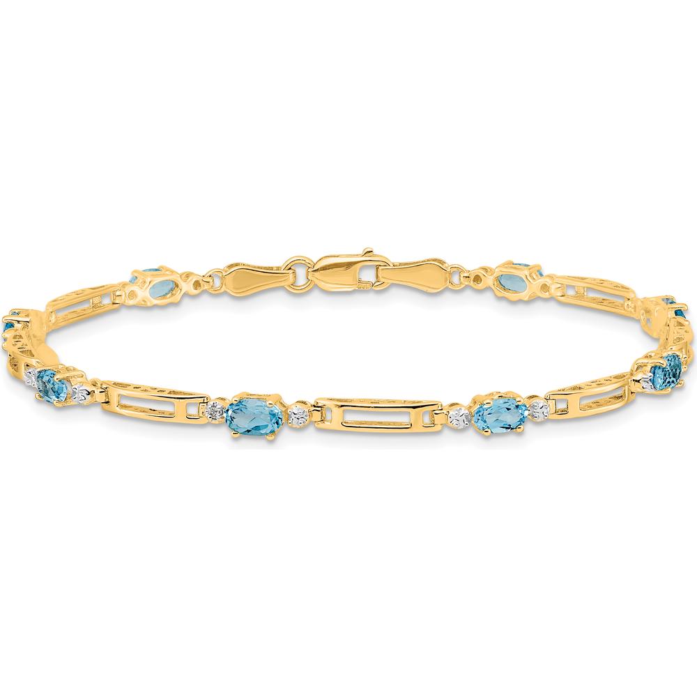 14K Yellow Gold 7" Bracelet with Oval Swiss Blue Topaz and Round Diamonds - 0.30 Carats Total Swiss Blue Topaz, 0.005 Carats Total Diamond Weight by Oro Pregiato