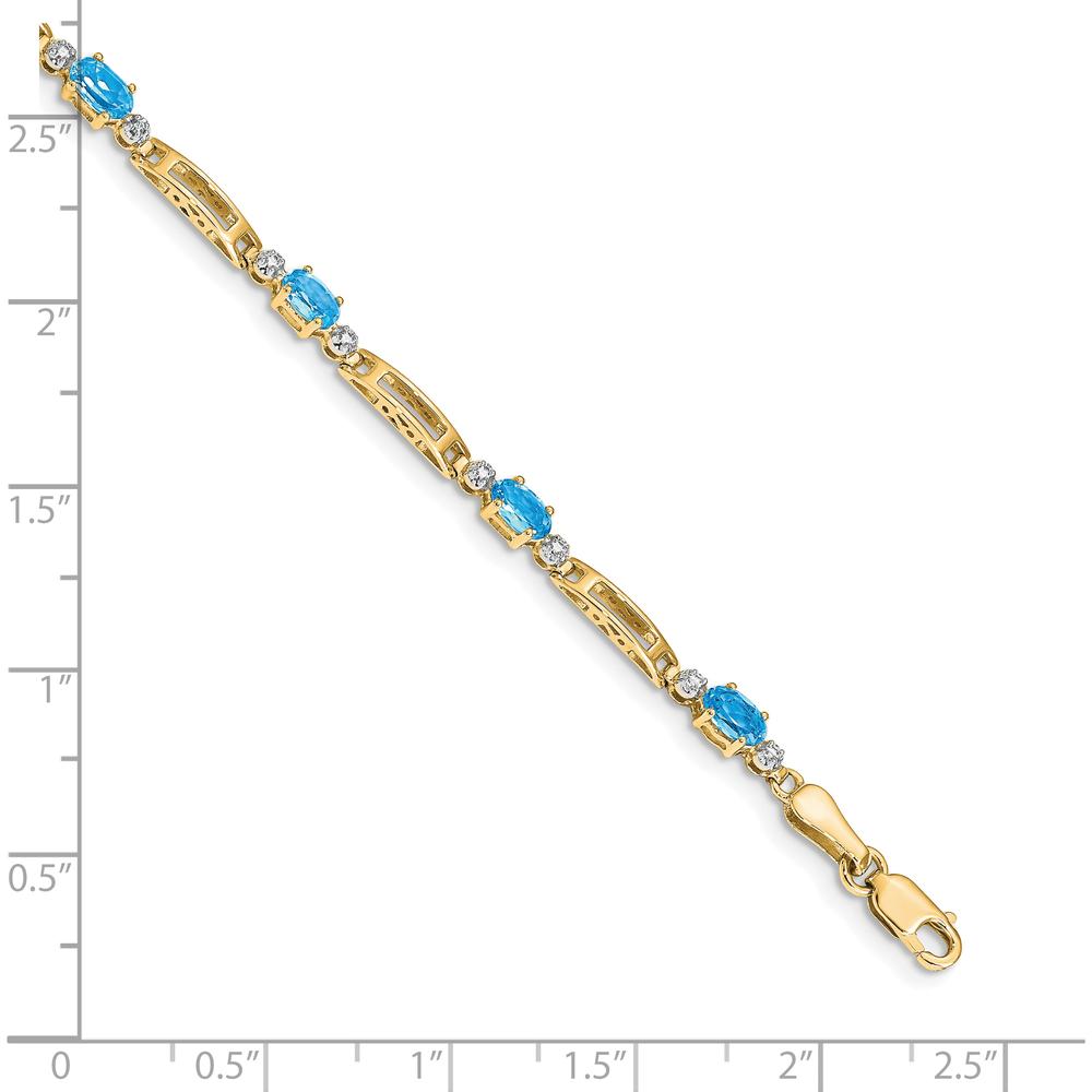 14K Yellow Gold 7" Bracelet with Oval Swiss Blue Topaz and Round Diamonds - 0.30 Carats Total Swiss Blue Topaz, 0.005 Carats Total Diamond Weight by Oro Pregiato