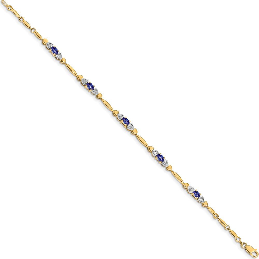 14K Yellow Gold 7" Bracelet with Oval Tanzanite and Round Diamond Accents - 0.38 Carats Total Tanzanite Weight by Oro Pregiato