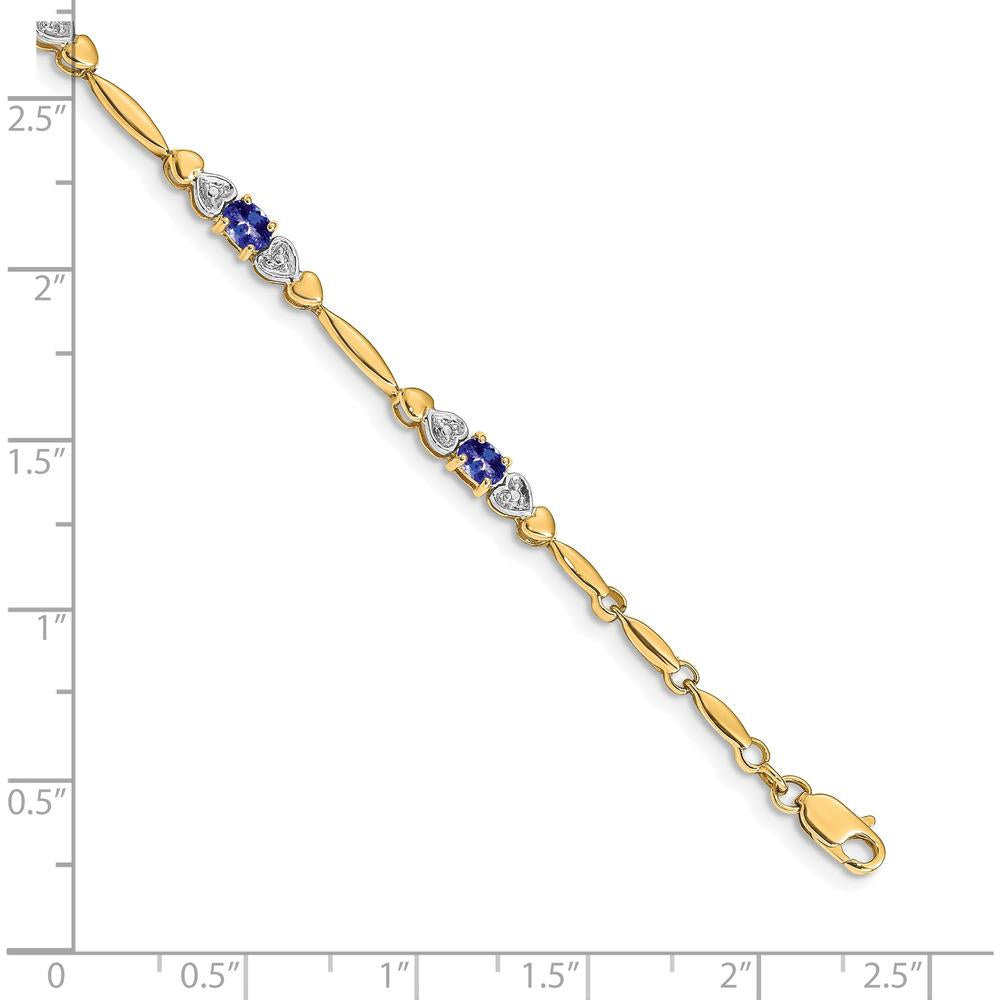 14K Yellow Gold 7" Bracelet with Oval Tanzanite and Round Diamond Accents - 0.38 Carats Total Tanzanite Weight by Oro Pregiato