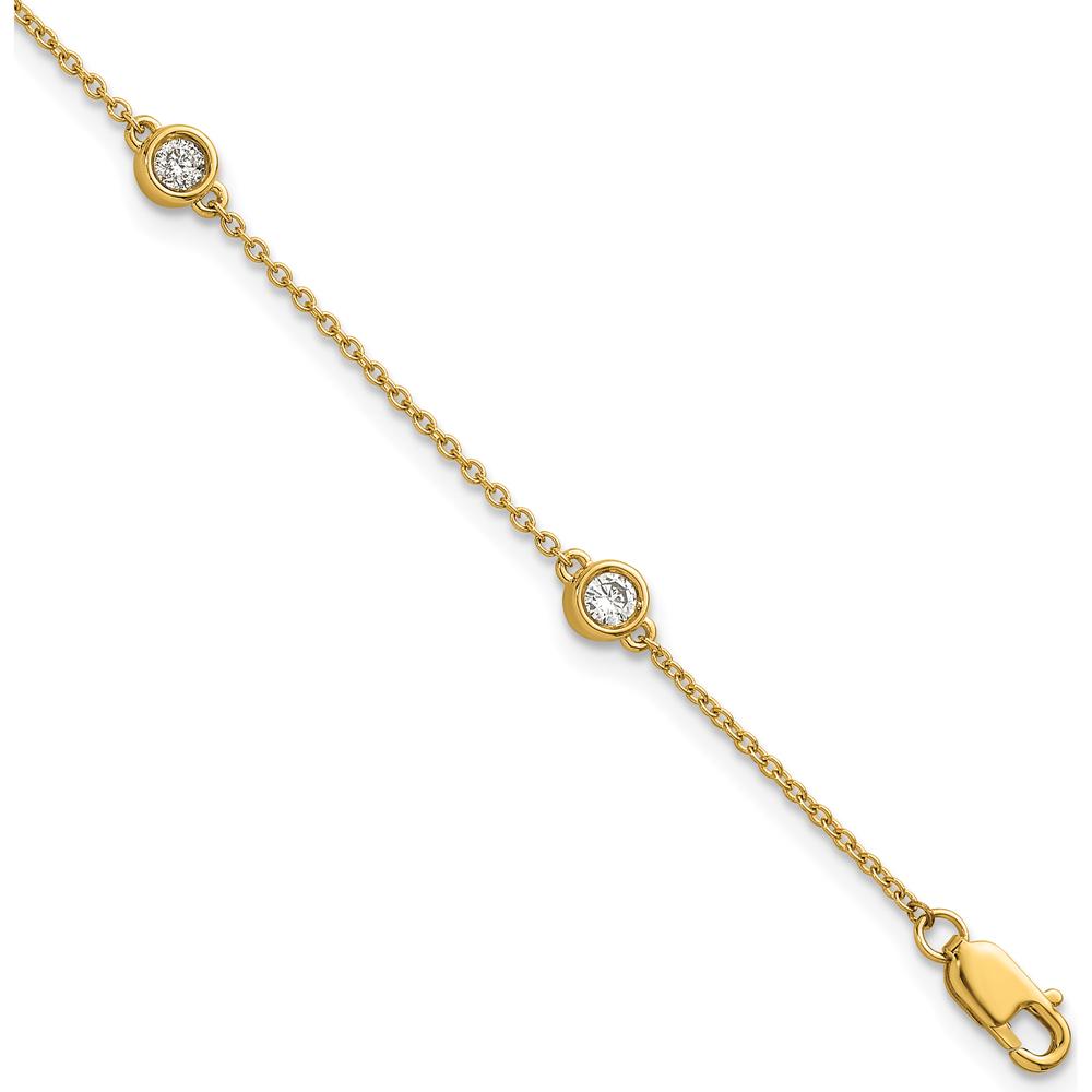 14K Yellow Gold 7" Cable Chain Bracelet with 1/3 Carat Bezel-Set Diamonds by Oro Pregiato