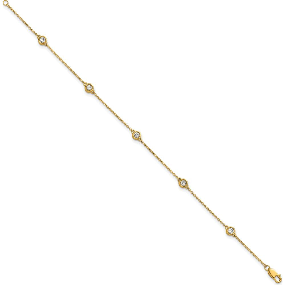14K Yellow Gold 7" Cable Chain Bracelet with 1/3 Carat Bezel-Set Diamonds by Oro Pregiato