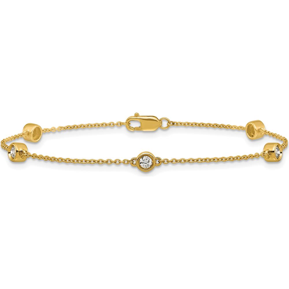 14K Yellow Gold 7" Cable Chain Bracelet with 1/3 Carat Bezel-Set Diamonds by Oro Pregiato
