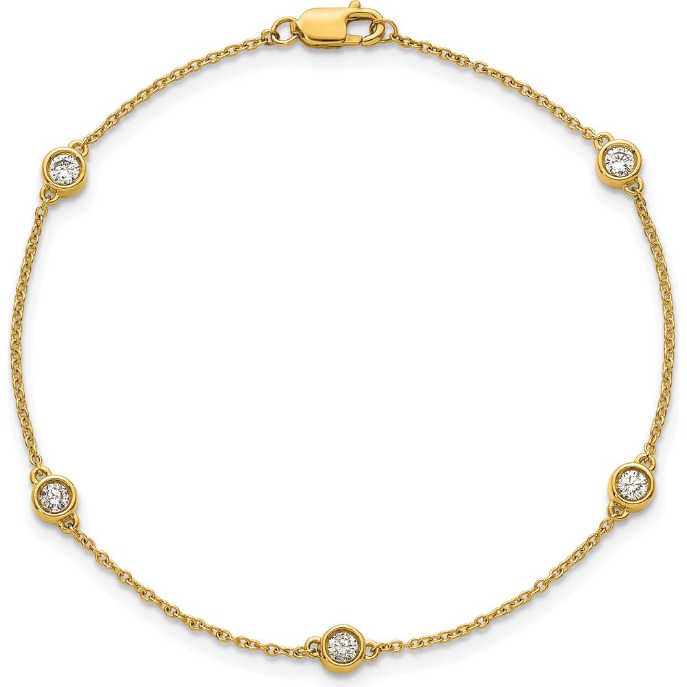 14K Yellow Gold 7" Cable Chain Bracelet with 1/3 Carat Bezel-Set Diamonds by Oro Pregiato