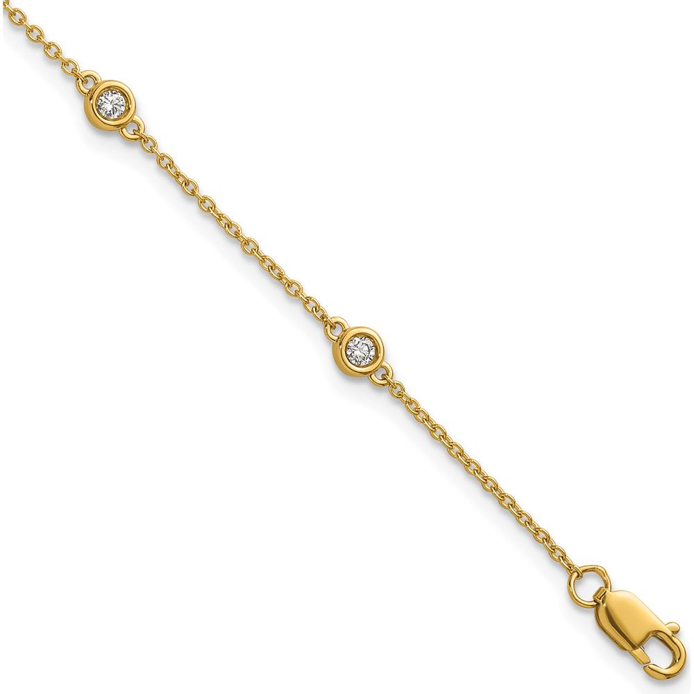 14K Yellow Gold 7" Cable Chain Bracelet with Bezel-Set 1/5 Carat Diamonds by Oro Pregiato