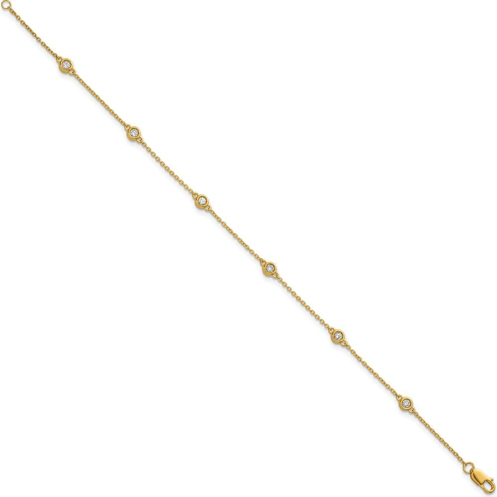 14K Yellow Gold 7" Cable Chain Bracelet with Bezel-Set 1/5 Carat Diamonds by Oro Pregiato