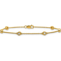 14K Yellow Gold 7" Cable Chain Bracelet with Bezel-Set 1/5 Carat Diamonds by Oro Pregiato