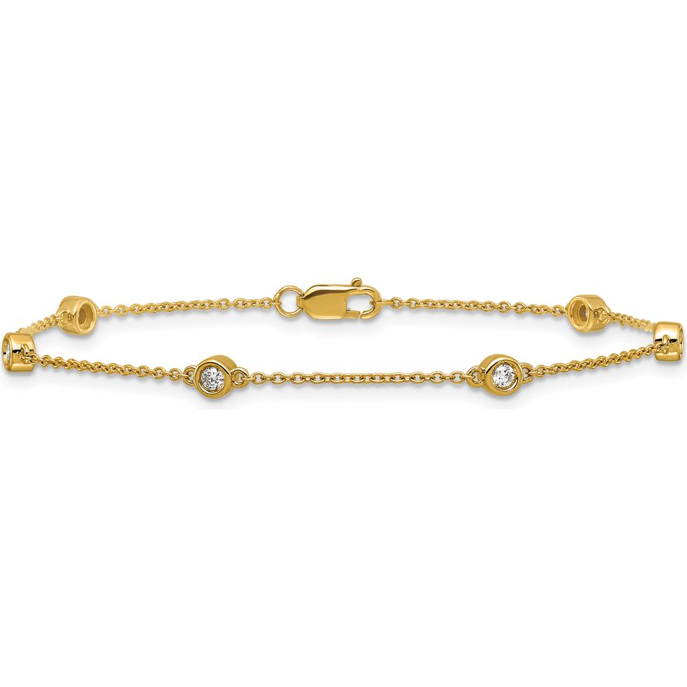 14K Yellow Gold 7" Cable Chain Bracelet with Bezel-Set 1/5 Carat Diamonds by Oro Pregiato