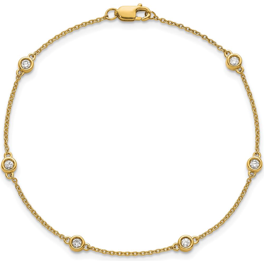 14K Yellow Gold 7" Cable Chain Bracelet with Bezel-Set 1/5 Carat Diamonds by Oro Pregiato