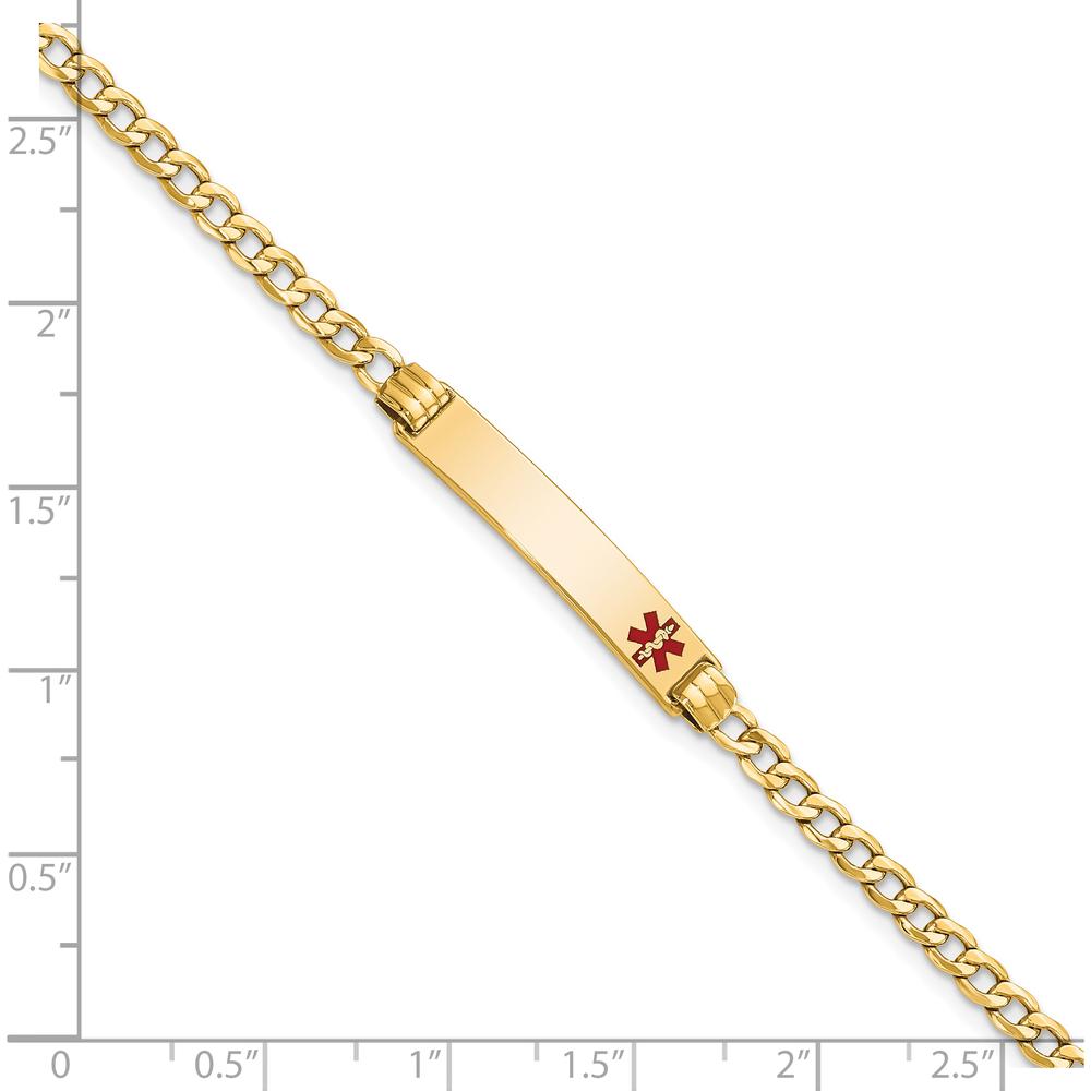 14K Yellow Gold 7" Cuban Link Medical Alert Bracelet with Red Enamel Solid Plate Charm - Engravable by Oro Pregiato