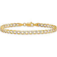 14K Yellow Gold 7" Curb Chain Bracelet with Rhodium Pavé Texture - 4.3mm Width by Oro Pregiato