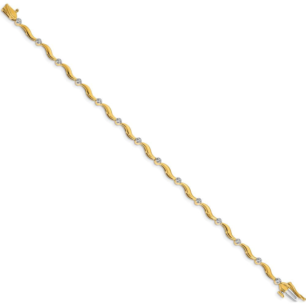 14K Yellow Gold 7" Diamond Curved Link Bracelet - 1/6 Carats Total Diamond Weight by Monteluci Fine Jewelry