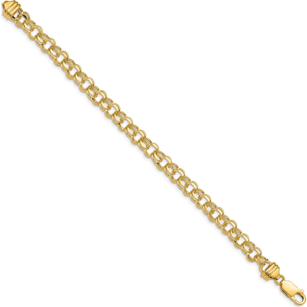 14K Yellow Gold 7" Diamond-Cut Double Link Heavy Charm Bracelet by Oro Pregiato