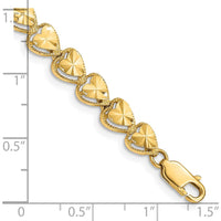 14K Yellow Gold 7" Diamond-Cut Hearts Bracelet - Solid Gold Fancy Link Design by Oro Pregiato