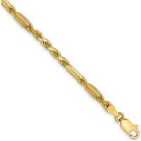 14K Yellow Gold 7" Diamond-Cut Milano Rope Bracelet with Lobster Clasp - 3mm Wide by Oro Pregiato