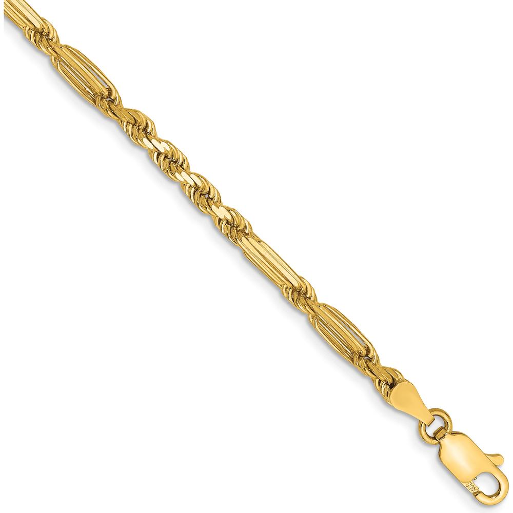 14K Yellow Gold 7" Diamond-Cut Milano Rope Bracelet with Lobster Clasp - 3mm Wide by Oro Pregiato