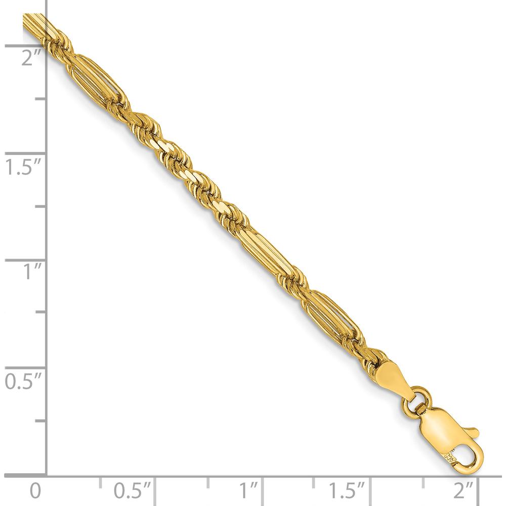 14K Yellow Gold 7" Diamond-Cut Milano Rope Bracelet with Lobster Clasp - 3mm Wide by Oro Pregiato