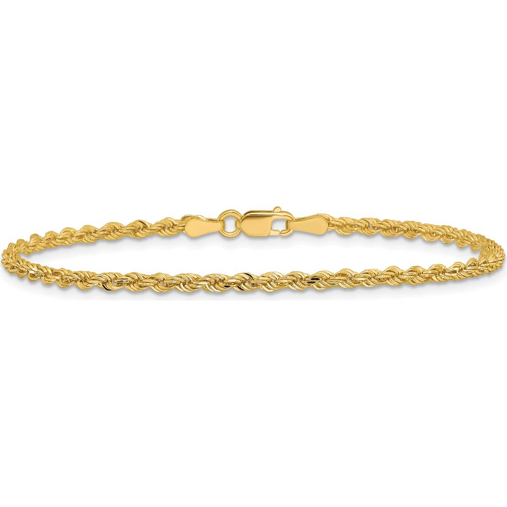 14K Yellow Gold 7" Diamond-Cut Rope Chain Bracelet - 2.25mm Width