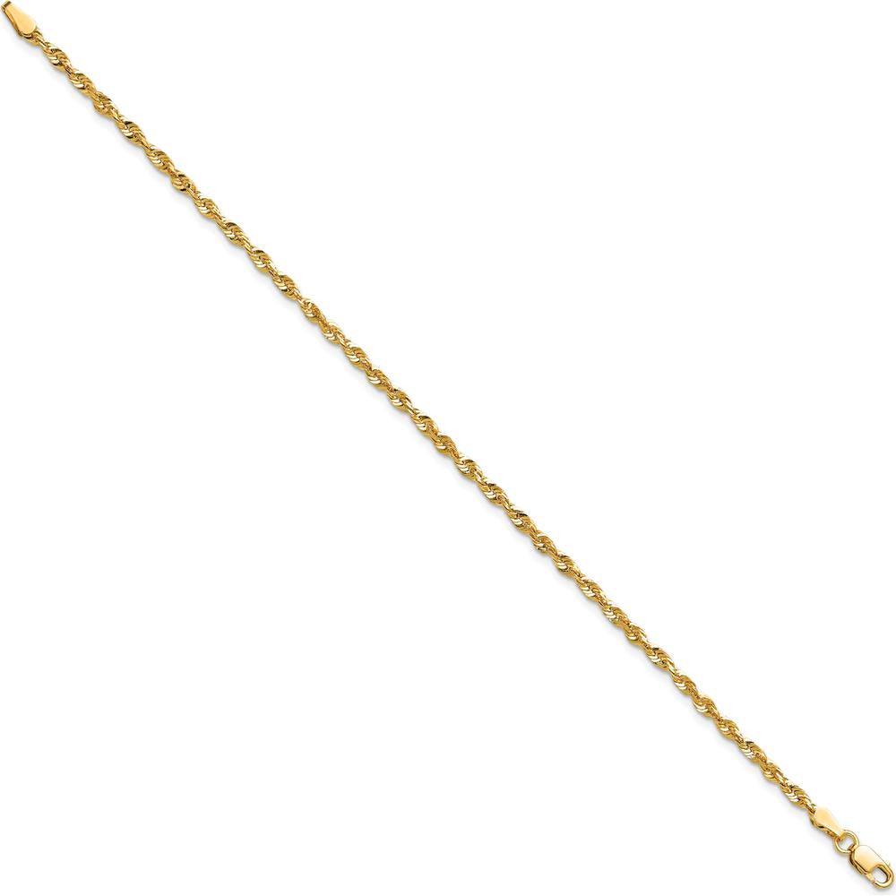14K Yellow Gold 7" Diamond-Cut Rope Chain Bracelet - 2.5mm by Oro Pregiato