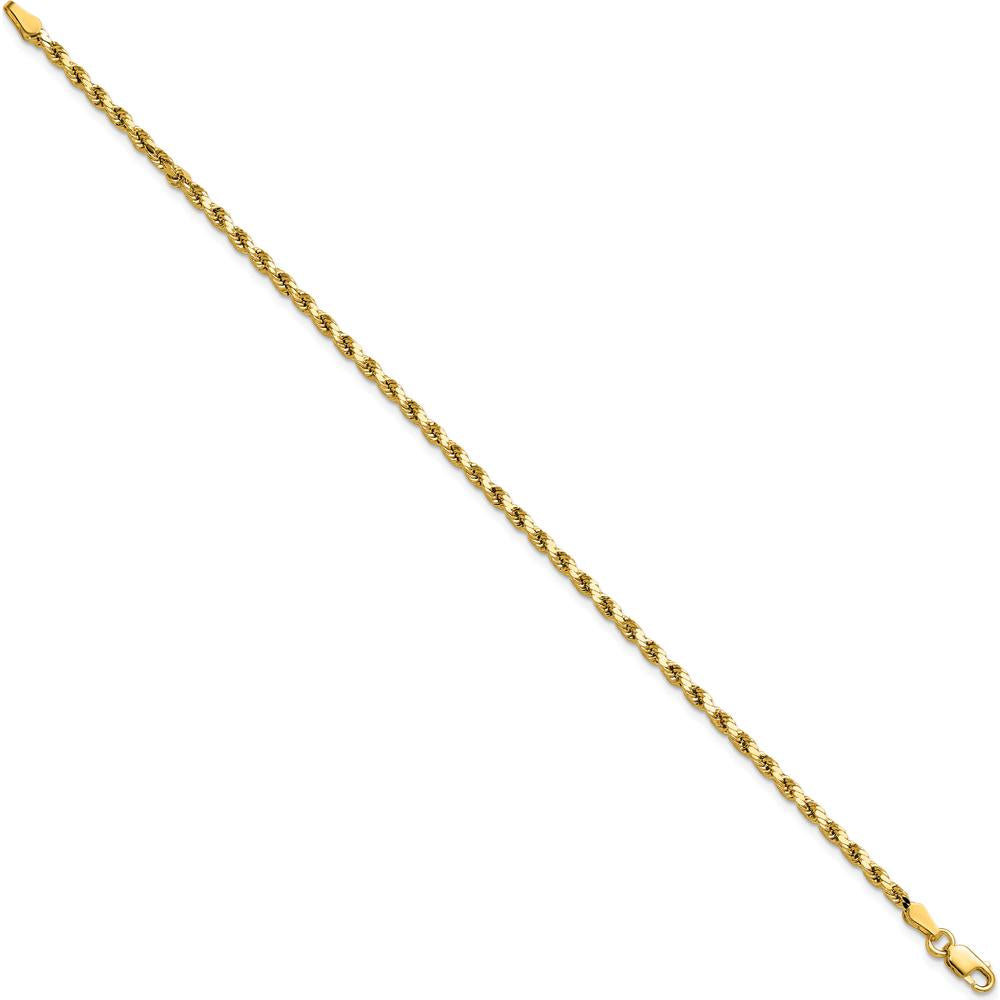 14K Yellow Gold 7" Diamond-Cut Rope Chain Bracelet - 2.5mm Width by Oro Pregiato