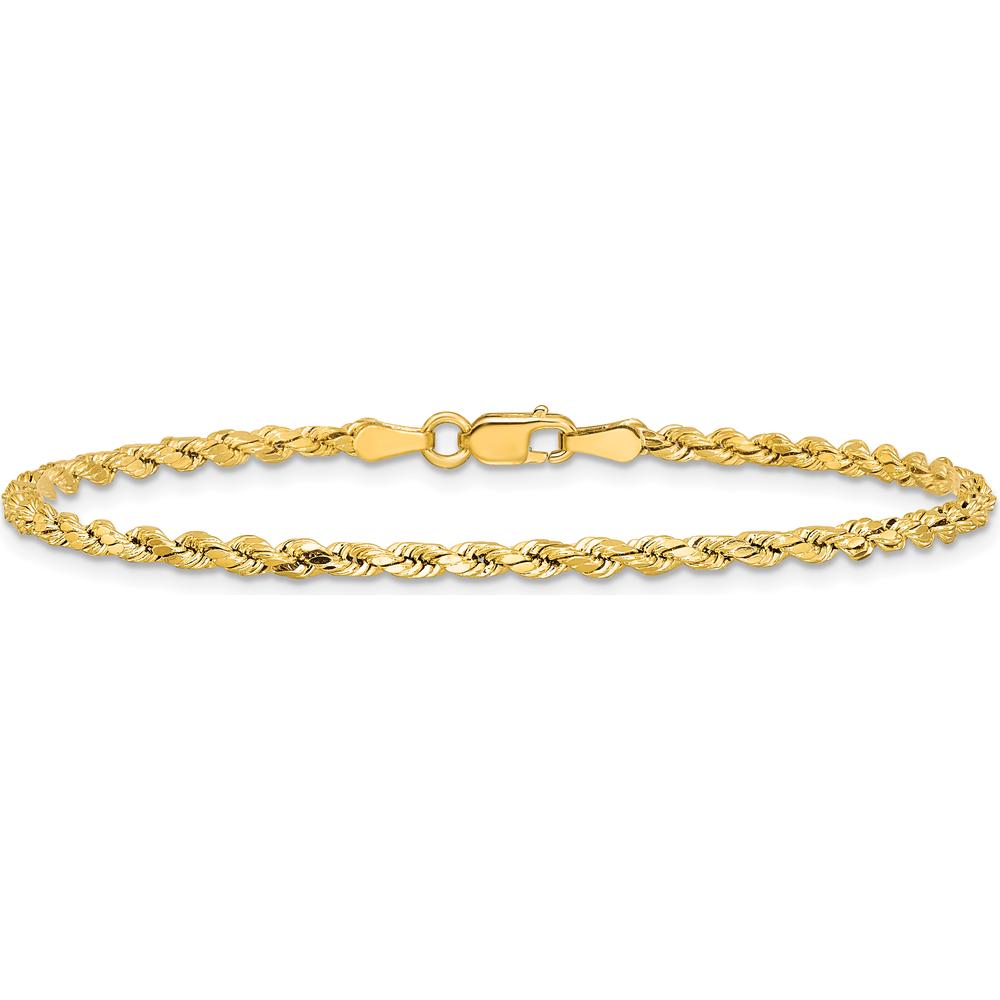 14K Yellow Gold 7" Diamond-Cut Rope Chain Bracelet - 2.5mm Width by Oro Pregiato