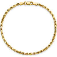 14K Yellow Gold 7" Diamond-Cut Rope Chain Bracelet - 2.5mm Width by Oro Pregiato